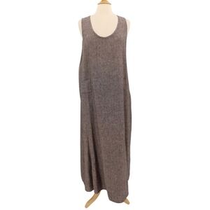 FLAX Linen Maxi Dress Size Large Sleeveless Brown Classic Lagenlook Minimalist